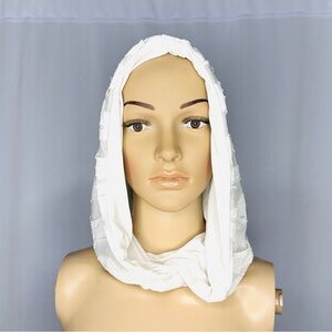 White Draped Hooded Scarf Pullover | Festival Desert Hood Cowl Textured